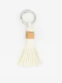 Premium hand-woven white PU leather tassel keychain with natural wooden bead accent - Handmade Tassel (22414) / White