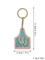 Detailed dimension view of Western farm-style cactus wooden tag keychain accessory - Pink Border Cactus Ear Tag Style (20327)
