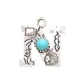 Vintage silver alloy letter N pendant featuring turquoise stone and tribal engravings - Letter N (40036)