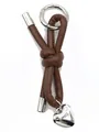 Brown leather cord keychain with silver heart pendant, elegant SKU variant display - Woven Lanyard (21678)