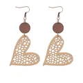 Bohemian heart-shaped laser-cut mesh leather and wood dangle earrings in khaki brown - Light Khaki (11428)