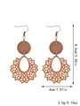 Bohemian openwork wooden drop earrings with lace irregular pendant in brown earthy tone - Dark Brown (11484)