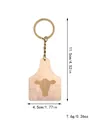 Wooden shield keychain with engraved cow head, 4.5cm width and 11.5cm total length - Bull Head Ear Tag (20324)