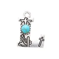 Retro silver alloy letter L charm with turquoise stone inlay and western engravings - Letter L (40035)