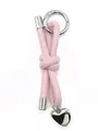 Minimalist pink braided leather cord keychain featuring a silver knot and heart charm - Woven Lanyard (21679)