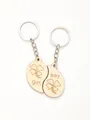 Creative matching wooden puzzle keychain set with clover and boy girl engraving - Clover Puzzle (20349) / Two-Piece Set