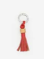 Minimalist handmade red PU leather tassel keychain with natural wooden bead ornament - Bohemian Pendant (22412)