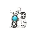 Vintage silver alloy letter B charm pendant with turquoise stone and horse engraving - Letter B (40030)