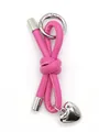 Pink knotted leather rope keychain with a silver puffy heart pendant charm for bags - Woven Lanyard (21680)