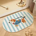 Alfombra de baño ovalada de lino con diseño de perrito y rayas blancas y azules - Ovalado / 40*60cm / Perro azul