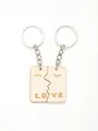 Creative interlocking wooden puzzle keychain with laser engraved LOVE and kissing silhouette - Kissing Face Puzzle (20345) / Two-Piece Set