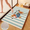 Alfombra de baño de lino tejida absorbente con diseño de perro sobre rayas azules y blancas - Esquinas Redondeadas / 40*60cm / Perro azul