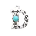 Western style retro alloy letter D charm with round turquoise stone for DIY jewelry making - Letter D (40031)