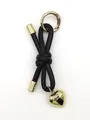 Elegant black braided leather rope keychain featuring a gold heart charm pendant for bags - Woven Lanyard (21681-1)