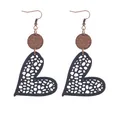 Fashionable heart-shaped hollow lace-style wood and leather drop earrings for women. - Navy Blue (11431)