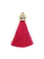 Vibrant hot pink polyester tassel with a shiny decorative gold crown cap for DIY jewelry making - Crown Cap Style / Rose Red