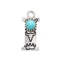 Vintage silver alloy letter I charm with turquoise stone, bull and crown pattern - Letter I (40034)