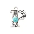 Vintage silver alloy letter P charm with natural turquoise inlay for DIY jewelry making - Letter P (40037)