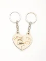 Two-piece engraved wooden heart puzzle keychain set for couples with lock and key - I LOVE YOU Heart Lock (20347) / Two-Piece Set