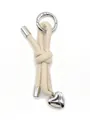Minimalist beige leather cord keychain charm featuring a polished silver heart pendant - Woven Lanyard (21676)