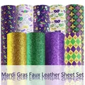 Lot de feuilles de faux cuir Mardi Gras pour bijoux DIY et accessoires cheveux. - 9 Feuilles / Multicolore