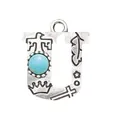Vintage antique silver letter U alphabet charm with turquoise stone inlay for DIY jewelry making - Letter U (40058)