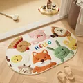 Tappeto da bagno ovale in lino con animali simpatici e la scritta HELLO colorata - Ellisse / 40*60cm / Animali CASA