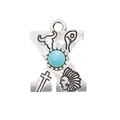 Vintage silver alloy letter X pendant accessory with center turquoise and western engravings - Letter X (40064)