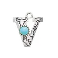 Vintage alloy letter V pendant featuring natural turquoise stone for DIY jewelry making - Letter V (40061)