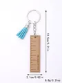 Custom wooden ruler keychain with blue tassel decoration showing 13.5cm length dimensions - Sky Blue Tassel (Wooden Ruler)
