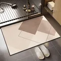 Modern geometric diatom mud bathroom mat featuring an earth tone absorbent non-slip design - Shilan (Brown-Tan Geometric)