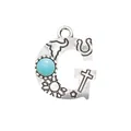 Vintage silver letter G alloy charm with inlaid turquoise stone and western motifs - Letter G (40060)
