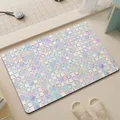 Colorful iridescent mosaic tile pattern anti-slip diatom mud bath mat for bathroom decor - 45*70cm (Thickened) / Iridescent Squares
