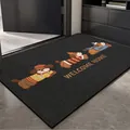 Durable non-slip black dachshund doormat featuring colorful cartoon dogs and Welcome Home text - 40*60cm / Cute Puppy Winter - Imitation Linen Black