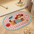 Tappeto da bagno assorbente in lino con cane cartone animato per ingresso della casa - Ellisse / 40*60cm / Cucciolo a quadretti rosa