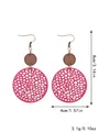 Boucles d'oreilles en cuir rose ajouré faites à la main avec détail en bois, 8cm - Style (11498)