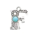 Vintage alloy letter F pendant with turquoise stone and western cowboy engravings - Letter F (40059)