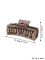 Bruine lederen haarklem met HOWDY-tekst, afmetingen 10,5 cm lang en 4,5 cm hoog detail - HOWDY Letter Stijl (90120)