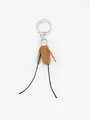 Handmade brown leather tassel keychain with long black cords for bags and shoe decoration - Spherical Tassel Charm (22418)