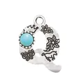 Retro alloy letter Q charm with natural turquoise and engraved patterns for DIY jewelry - Letter Q (40063)