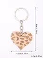 Porte-clés cœur en bois gravé au laser avec motif léopard et dimensions précises - Cœur Rose Léopard (20356)