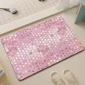 Pink tile pattern absorbent diatom mud bathroom mat, non-slip floor mat for home. - 45*70cm (Thickened) / Pink Grid Pattern