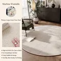 Round beige imitation sisal rug for living room, anti-slip and machine washable - Diameter 60cm / Off White