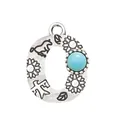 Vintage style alloy letter O pendant accessory with turquoise stone and floral engravings - Letter O (40062)