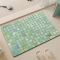 Non-slip absorbent diatom mud bathroom floor mat with green mosaic tile pattern design - 45*70cm (Thickened) / Green Rhythm