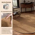 Round imitation sisal rug in natural beige, machine washable and non-slip design - Diameter 60cm / Camel