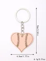Porte-clés en bois en forme de cœur avec gravure baseball, longueur totale 9 cm - Cœur Rose Baseball (20357)