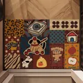 Alfombra de entrada retro tipo patchwork con dibujos de perro y tocadiscos - 40x60cm / Patchwork Divertido