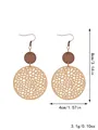 Boucles d'oreilles rétro en cuir évidé et bois, 8 cm de long, poids de 3,1 g - Style (11502)