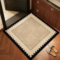 Square absorbent diatomaceous earth bath mat featuring a woven pattern and black jagged border - Wood Grain Braided / 40*40cm